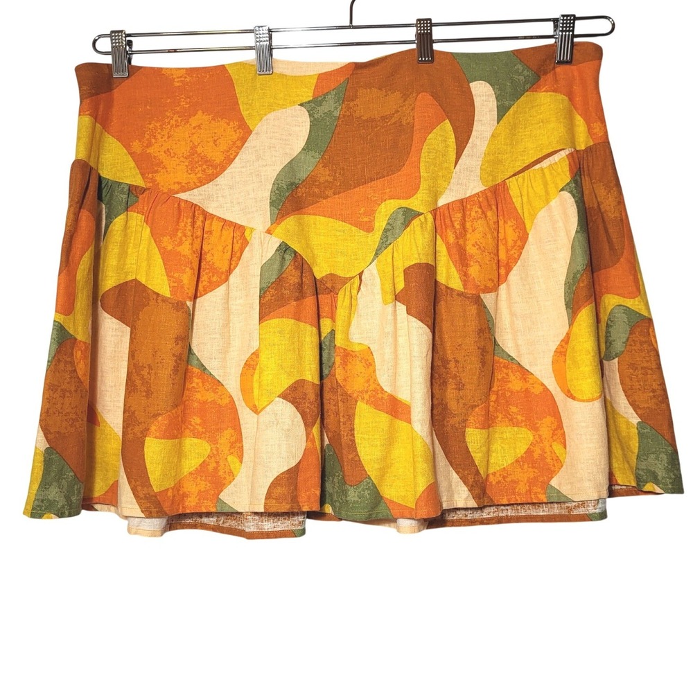 Fe Noel for Target Abstract Print Linen Blend Mini Skirt Orange‎ Yellow Olive 20